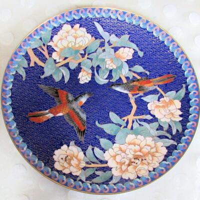 The Rosy Minivet 1991, 3rd In Series, Winged Jewels Chinese Cloisonee Plates, See description