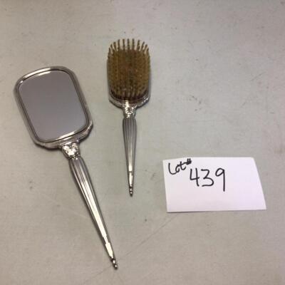 439 Antique Sterling Brush & Mirror 