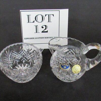 Bohemian 24% Lead Crystal Sugar and Creamer Set Czechoslovakia Lovely