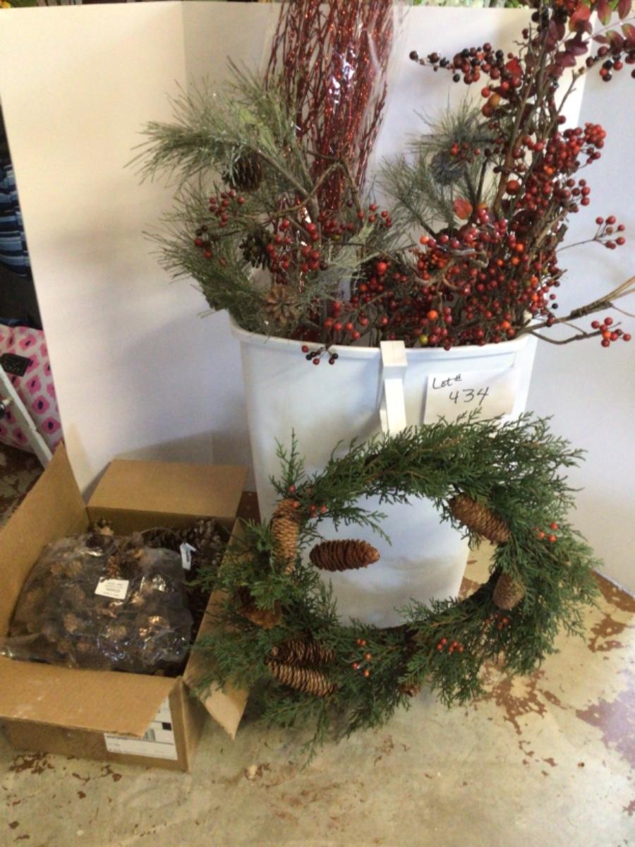 434 Lot of Artificial Christmas Branches, Wreaths, Pinecones, Garland