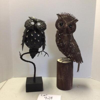 428 Lot of Two Metal Decorative Owls 