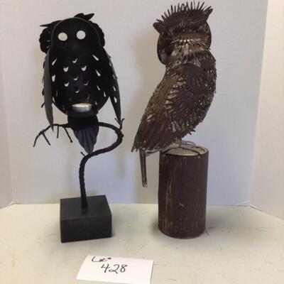 428 Lot of Two Metal Decorative Owls 