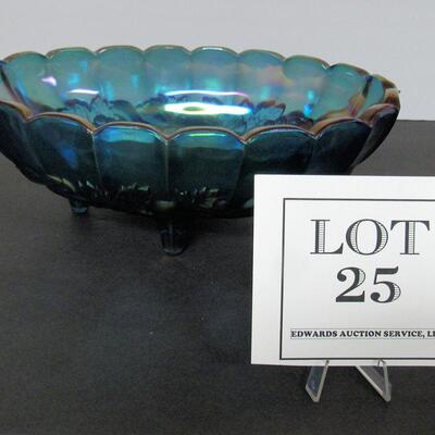 Vintage Indiana Glass Blue Carnival Glass Large Oval Bowl Grapes Pattern