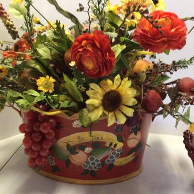 420 Oval Tin with Artificial Flowers and Terra Cotta Bowls 