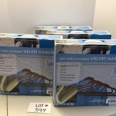 397 Four NEW Boxes of 25 Velvet Hangers 