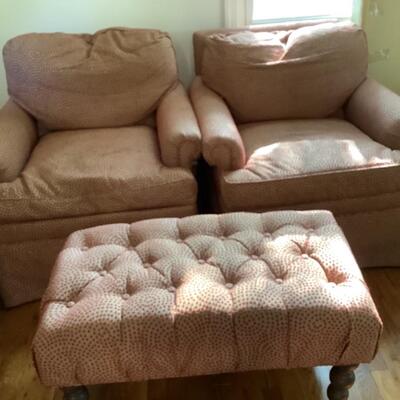 148. Pair of Upholstered Club-chairs with Matching Ottoman 