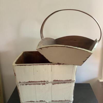 152  Matching Painted Wooden Basket and Box