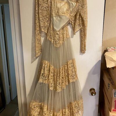 Antique lace prom dress wedding dress with jacket