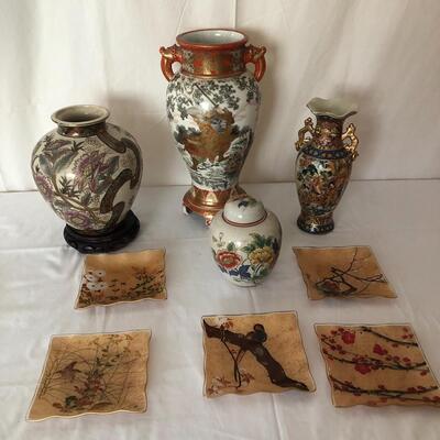 Lot 10 - Japanese Glass Trays, Vases & More