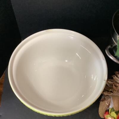227  Mason Cash Green Ceramic Bowl/ Ice Bucket with Faux Hydrangeas 