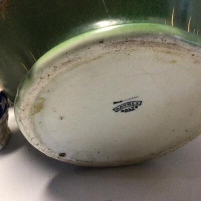 333 Vintage Green Porcelain Bowl with flower pots 