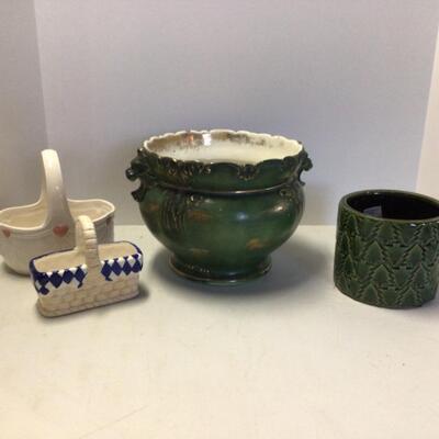 333 Vintage Green Porcelain Bowl with flower pots 