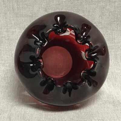 Antique Czech Bohemian Deep Ruby Red Cranberry Glass Cut to Clear Rose Bowl Vase