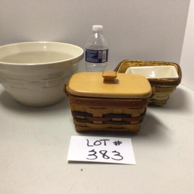 383 Two Longaberger Baskets with Large Mixing Bowl and small square 