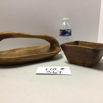 367 Two Piece Wooden Handle Serving Piece and Square Bowl 