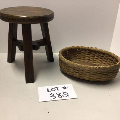 382 Signed Hand Woven Basket and Step Stool 