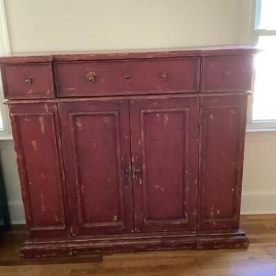 100 Vintage Distressed Red Cabinet 