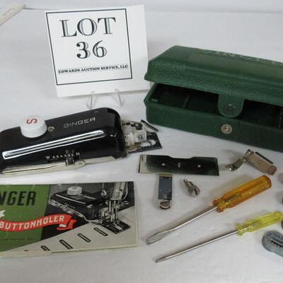 Vintage Singer Sewing Buttonholer With Booklet, Templates, Feeder Cover and Screwdrivers In Original Box