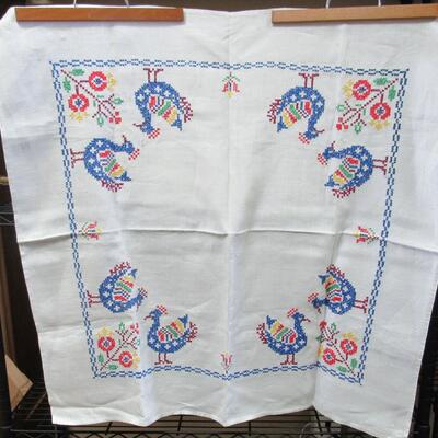 Vintage Square Tablecloth Crostitch Chickens