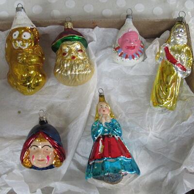 Lot of 6 Vintage Christmas Ornaments, West Germany, Czechoslovakia Girl Head