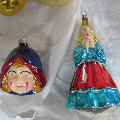 Lot of 6 Vintage Christmas Ornaments, West Germany, Czechoslovakia Girl Head
