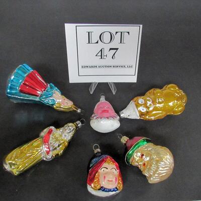 Lot of 6 Vintage Christmas Ornaments, West Germany, Czechoslovakia Girl Head
