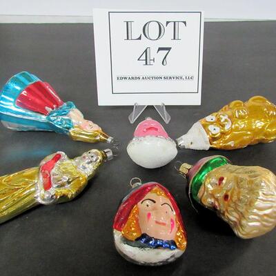 Lot of 6 Vintage Christmas Ornaments, West Germany, Czechoslovakia Girl Head