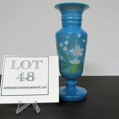 Pretty Vintage Vase Sky Blue With Floral Design, Unmarked, Great Pontil On Bottom