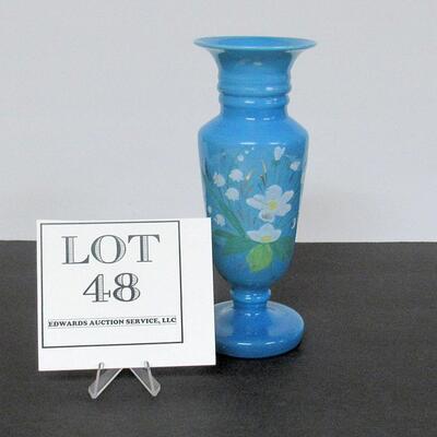 Pretty Vintage Vase Sky Blue With Floral Design, Unmarked, Great Pontil On Bottom