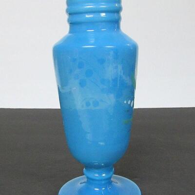 Pretty Vintage Vase Sky Blue With Floral Design, Unmarked, Great Pontil On Bottom
