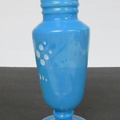 Pretty Vintage Vase Sky Blue With Floral Design, Unmarked, Great Pontil On Bottom