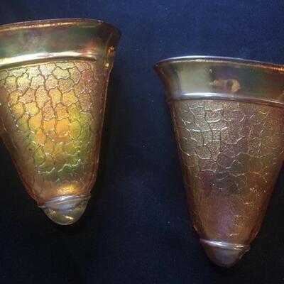 Vintage carnival glass pair of wall sconces 6â€
