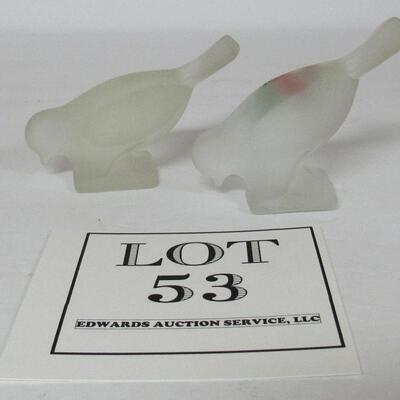 2 Vintage Clear Frosted Glass Birds, One Hand Painted, Unmarked