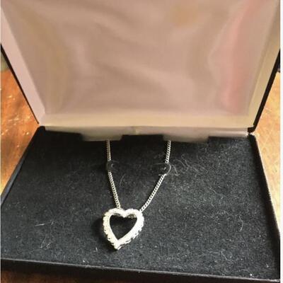 14k White Gold Necklace and 2 CTW Diamond Heart Pendant 18â€ Chain