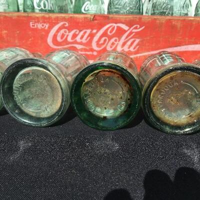 Coca-Cola wooden carrying case with 24 mixed Vintage and Rare glass bottles 18.5 x 12â€