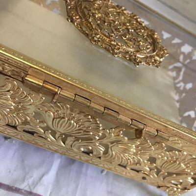 Vintage Gold and Glass Trinket/Jewelry Box