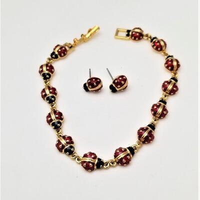 Lot #187  Joan Rivers Collection - Enamel Ladybug Bracelet and Earrings