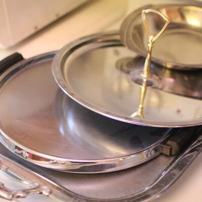 Lot 32 Stainless Serving Pieces & Kettle