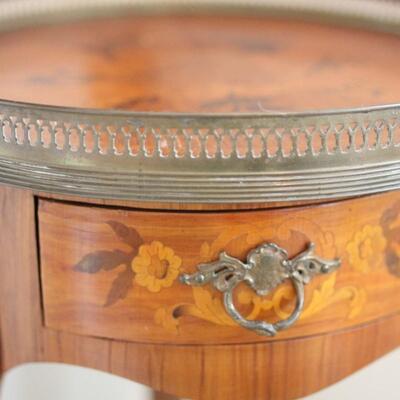 Lot 59 Antique Inlayed Wood Table 28" T