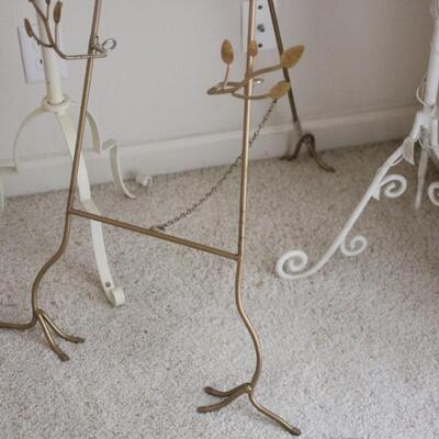 Lot 73 Ornate White Iron Coat Rack, Gold Art Stand, & More