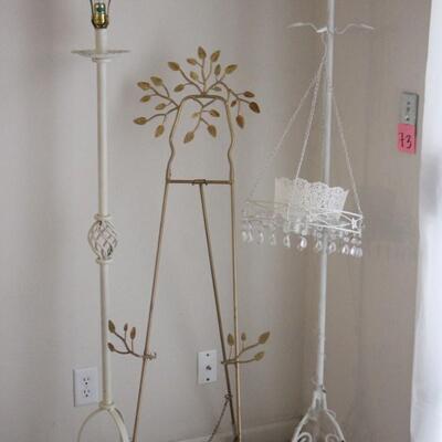 Lot 73 Ornate White Iron Coat Rack, Gold Art Stand, & More