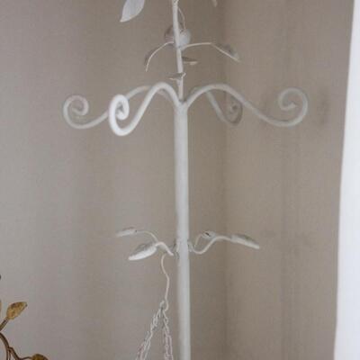 Lot 73 Ornate White Iron Coat Rack, Gold Art Stand, & More