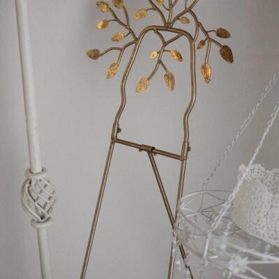 Lot 73 Ornate White Iron Coat Rack, Gold Art Stand, & More