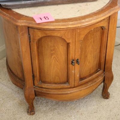 Lot 78 Vintage Round Side Table w/ Stone Top & Storage 22"