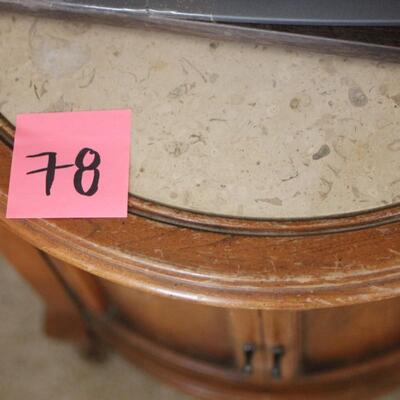 Lot 78 Vintage Round Side Table w/ Stone Top & Storage 22"