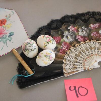 Lot 90 Hand Painted Collectible Eggs & Fans