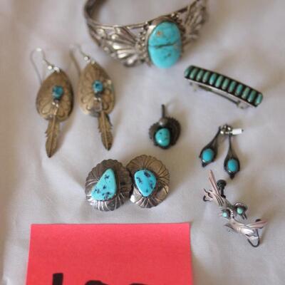 Lot 103 Turquoise/Sterling Silver Jewelry Lot (most marked)