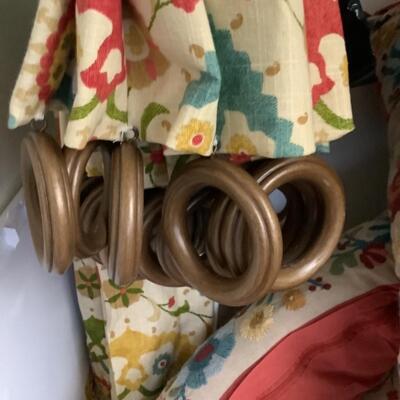 343. Custom Made Curtains with Wooden Rings, Pillow & Additional Fabric