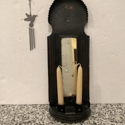356. Tin Candle Holder with Mirror & Humming Bird Wind Chime