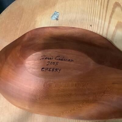 453. Artisan Signed Cherry Wood Spoon Rest, 2 Wooden Risers, Wooden Napkin Holder 